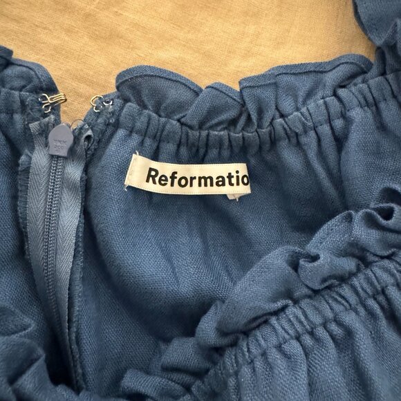 Reformation Robles Linen Blue Mini Dress Size 8 - Picture 4 of 4